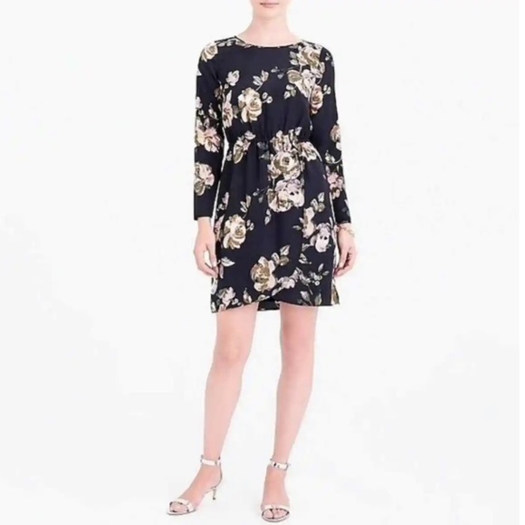 J.Crew Factory Tulip Hem Black Floral | 2 Petite - Picture 1 of 2